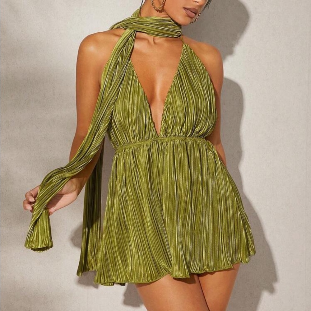 Elegant Olive Green Halter Romper